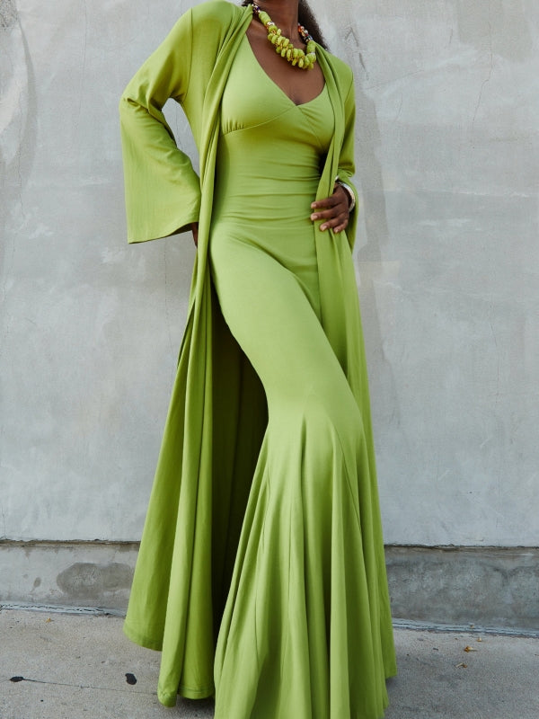 Solid Cami Dress & Cardigan Set