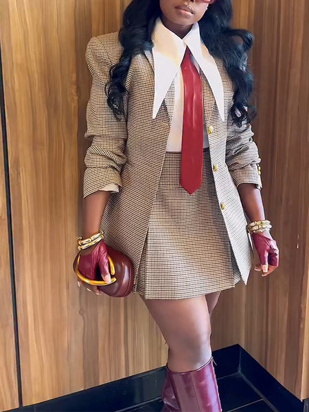 Plaid Button-Front Blazer