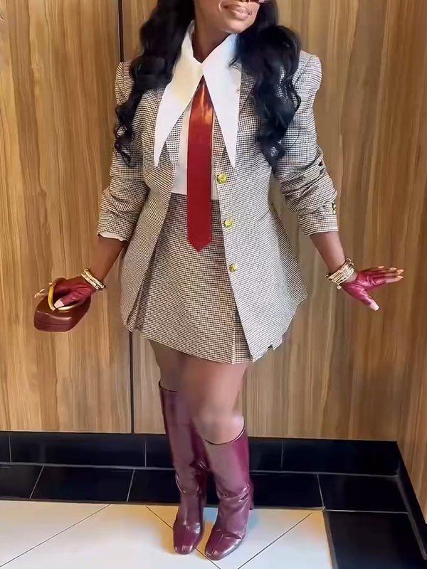 Plaid Button-Front Blazer