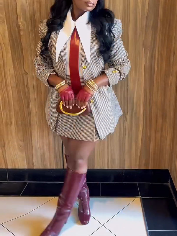 Plaid Button-Front Blazer