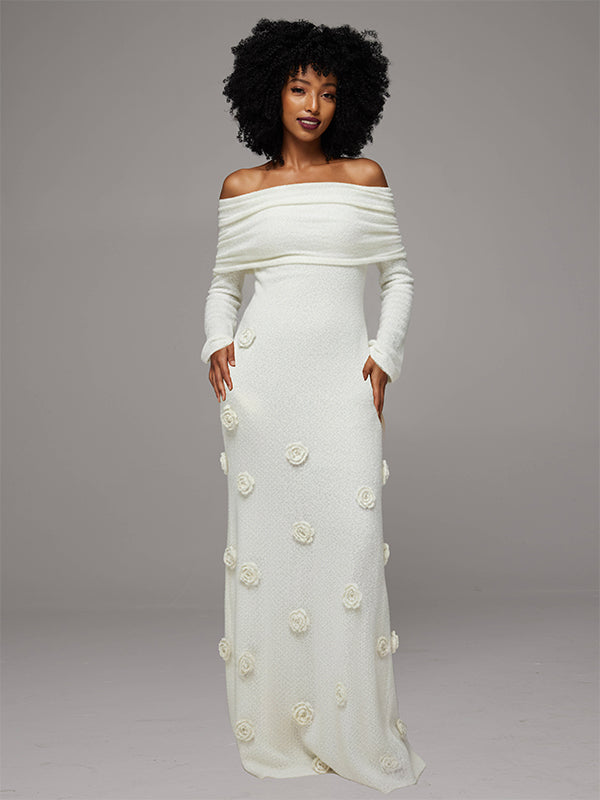 Solid Floral Off-Shoulder Dress