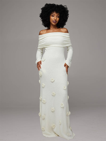 Solid Floral Off-Shoulder Dress