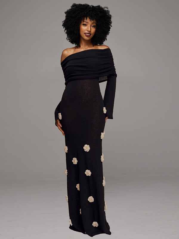 Solid Floral Off-Shoulder Dress