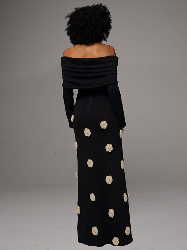 Solid Floral Off-Shoulder Dress