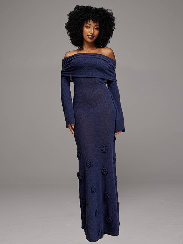 Solid Floral Off-Shoulder Dress