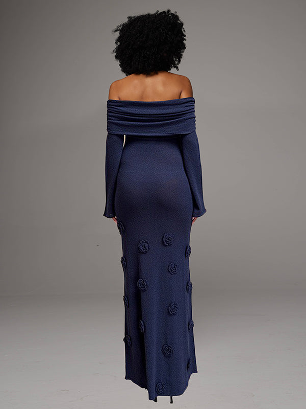 Solid Floral Off-Shoulder Dress