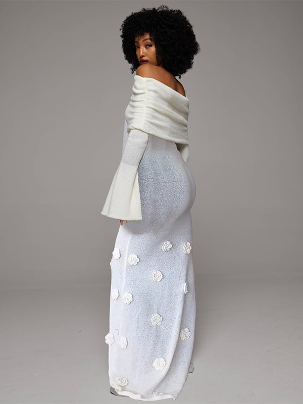 Solid Floral Off-Shoulder Dress