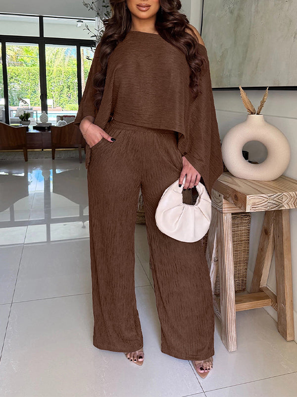 Solid Boat-Neck Top & Pants Set