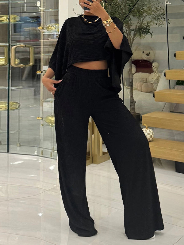 Solid Boat-Neck Top & Pants Set