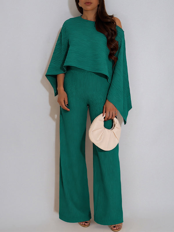 Solid Boat-Neck Top & Pants Set