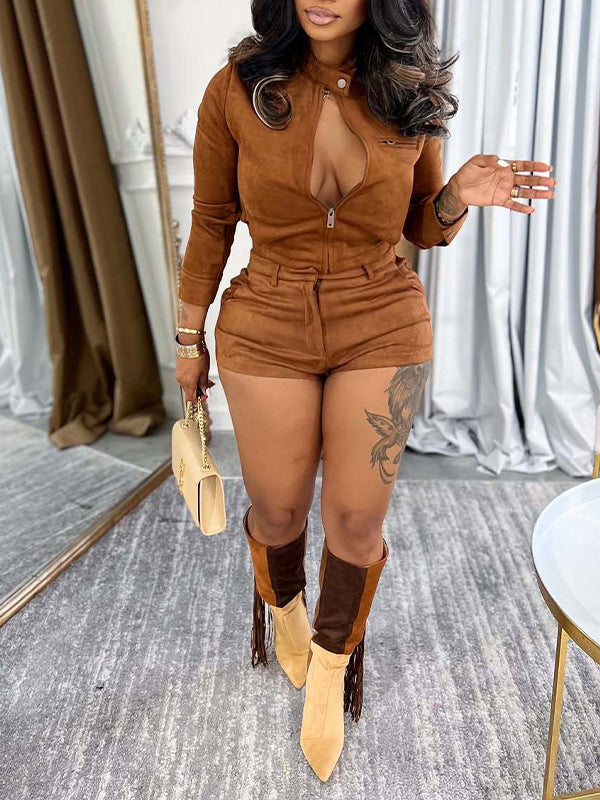 Zip-Front Jacket & Shorts Set