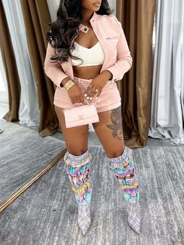 Zip-Front Jacket & Shorts Set