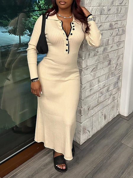 Button-Front Ribbed Polo Dress