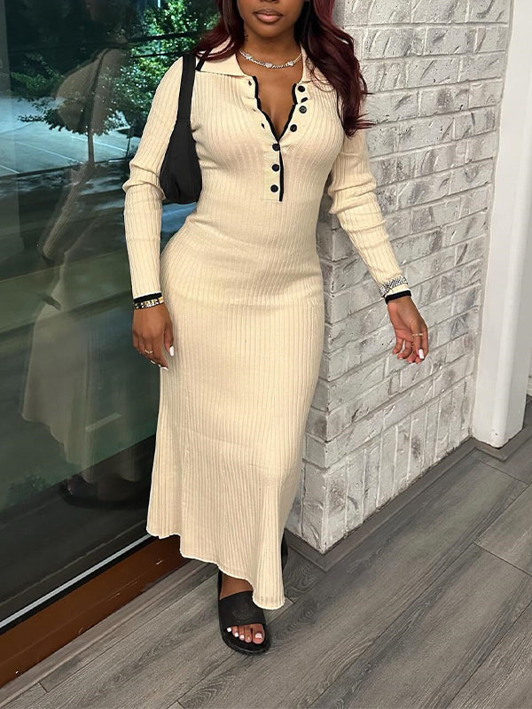 Button-Front Ribbed Polo Dress