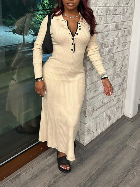 Button-Front Ribbed Polo Dress