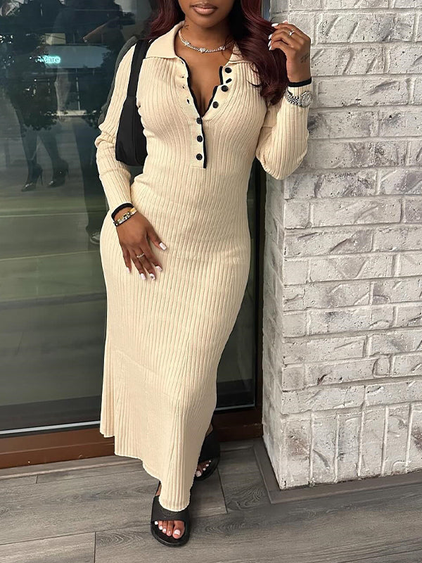 Button-Front Ribbed Polo Dress