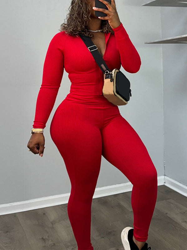 Solid Zip-Front Hoodie & Pants Set