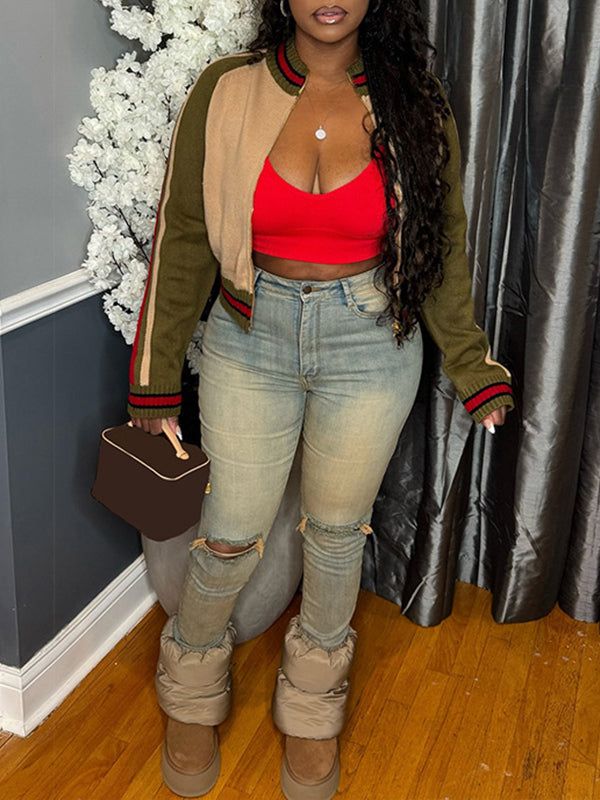 Colorblock Zip-Front Cardigan