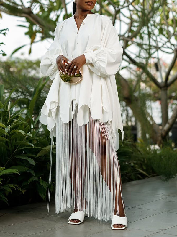 Button-Front Asymmetric-Hem Dress