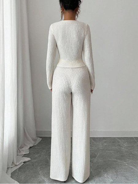 Ribbed Button Top & Pants Set