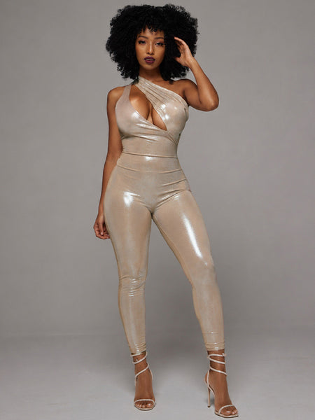 Shimmer One-Shoulder Cutout Jumpsuit