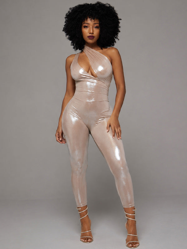 Shimmer One-Shoulder Cutout Jumpsuit