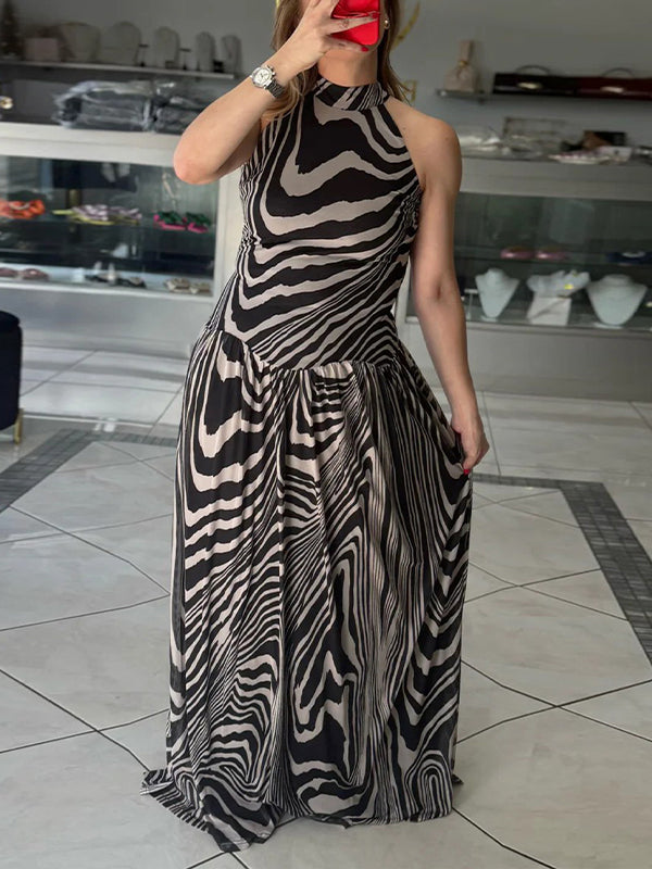 Printed Open-Back Sleeveless Dress