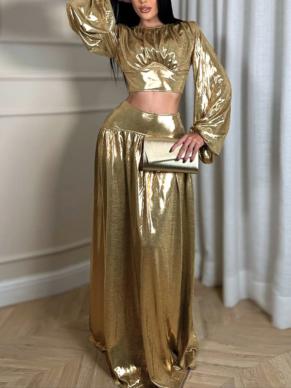 Metallic Top & Skirt Set