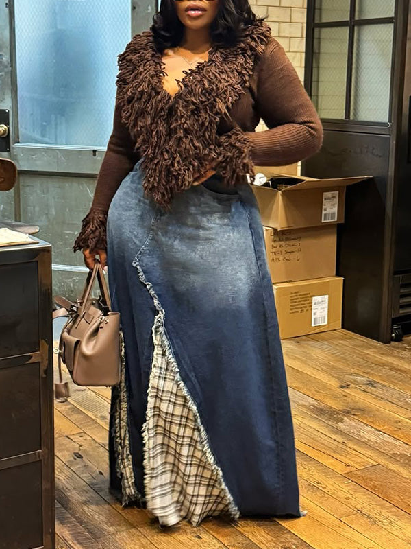 Plaid Combo Denim Skirt