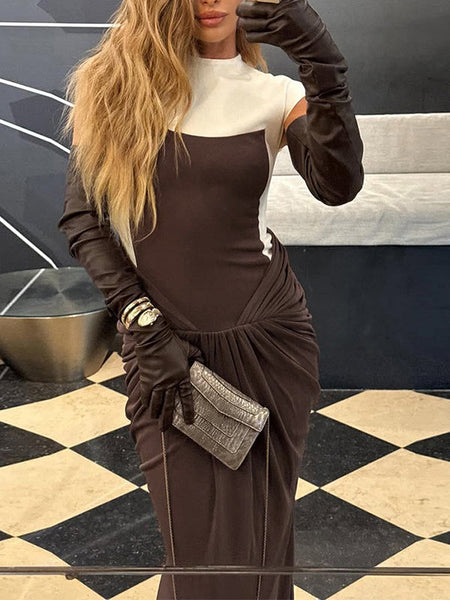 Two-Tone Combo Ruched Dress