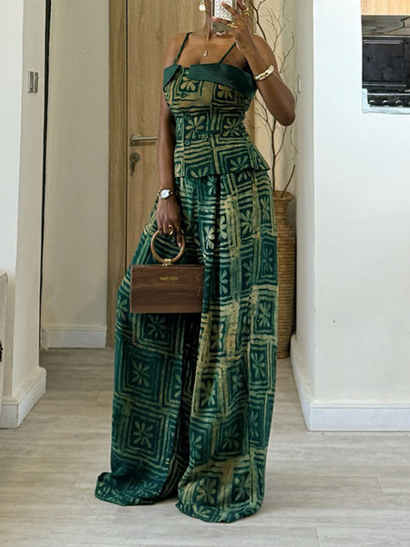 Printed Cami Top & Wide-Leg Pants Set