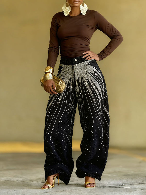 Studded Wide-Leg Jeans