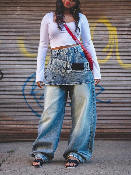 Double-Waist Wide-Leg Jeans