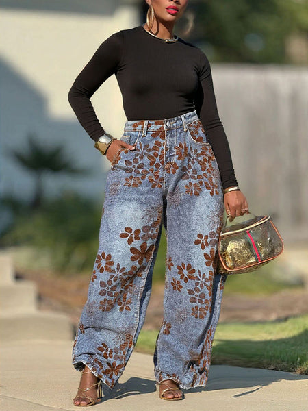 Floral Wide-Leg Jeans