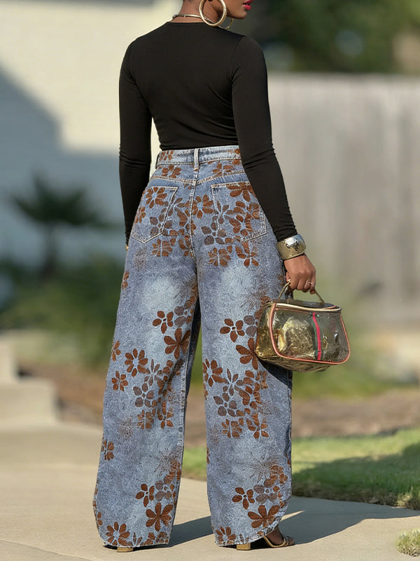 Floral Wide-Leg Jeans