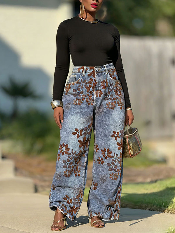 Floral Wide-Leg Jeans