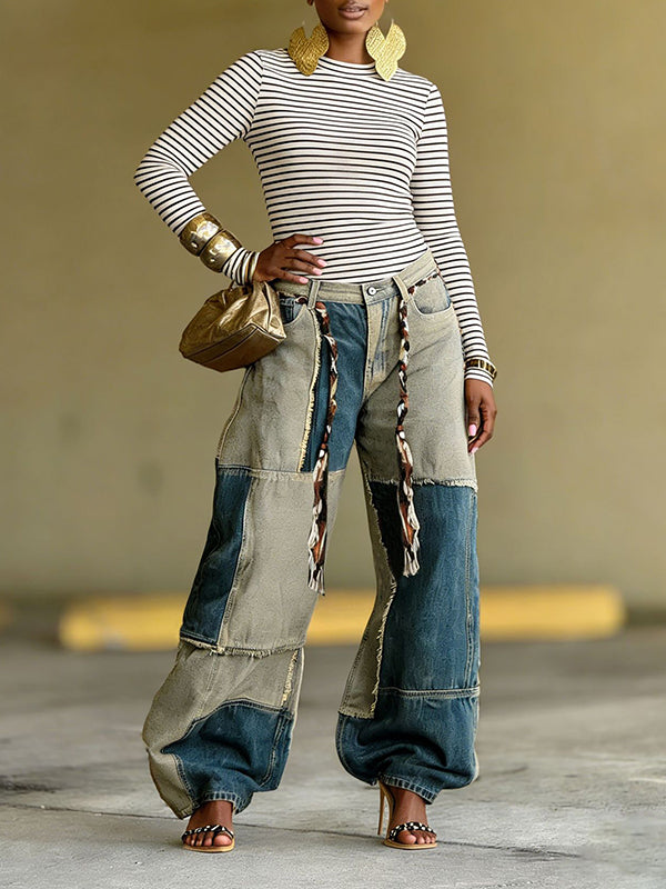 Colorblock Wide-Leg Jeans