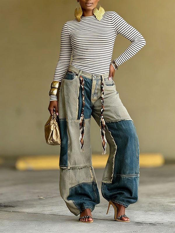 Colorblock Wide-Leg Jeans