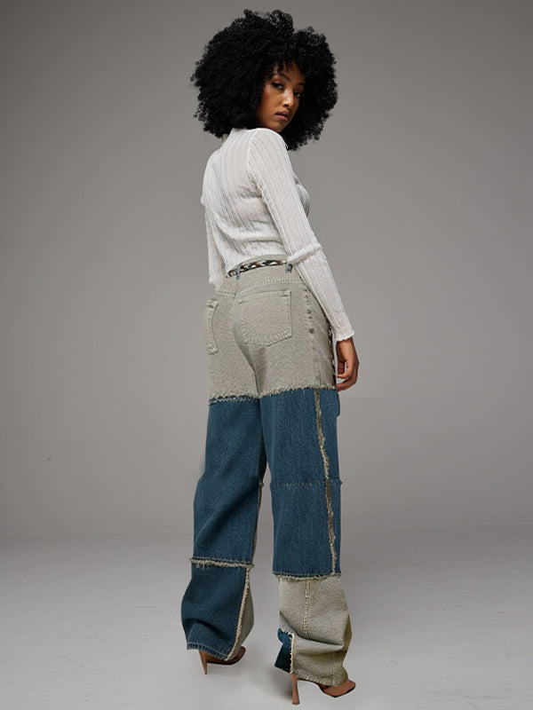 Colorblock Wide-Leg Jeans