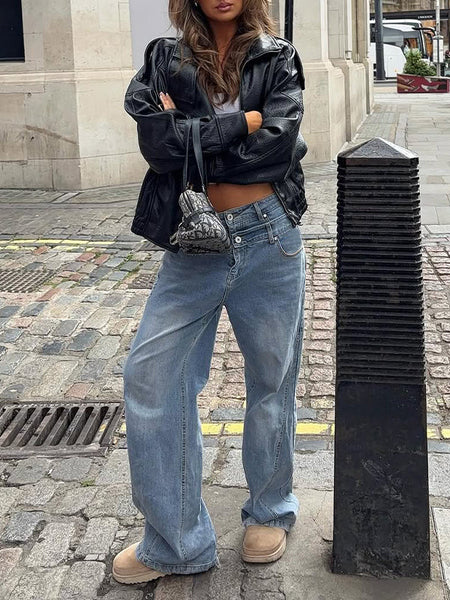 Double-Waist Straight Jeans