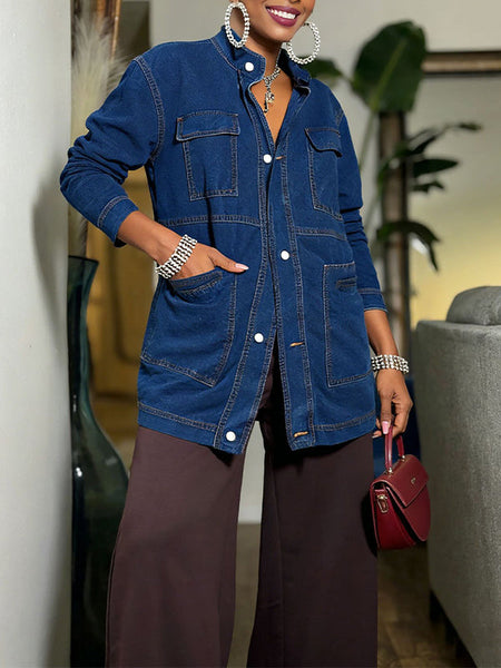 Button-Front Denim Jacket