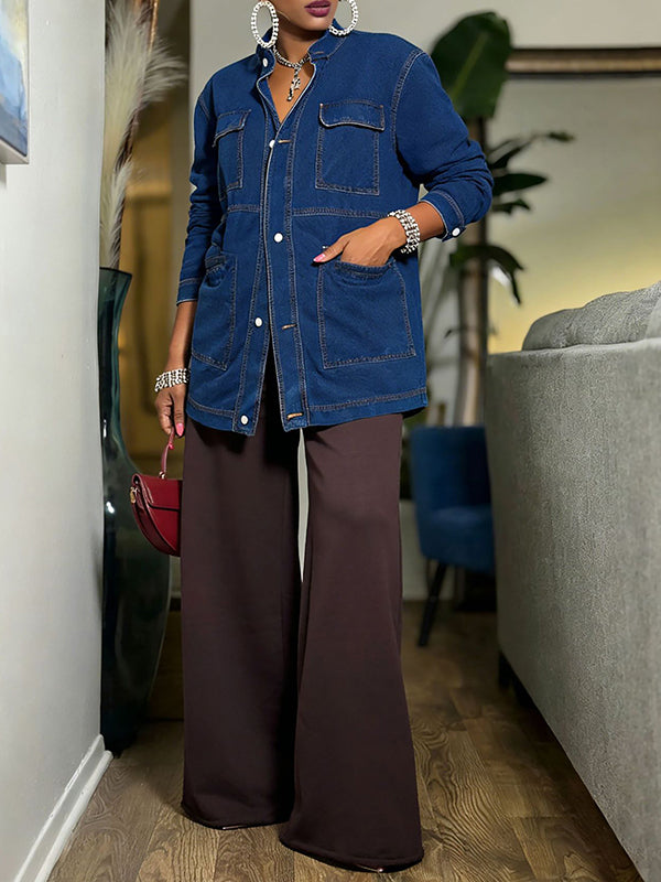 Button-Front Denim Jacket