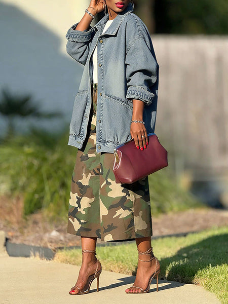 Button-Front Denim Jacket