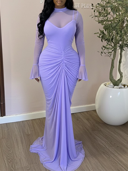 Solid Ruched Maxi Dress