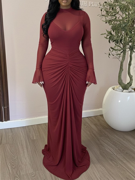 Solid Ruched Maxi Dress