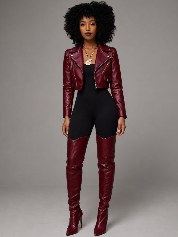 Faux-Leather Zip-Front Jacket