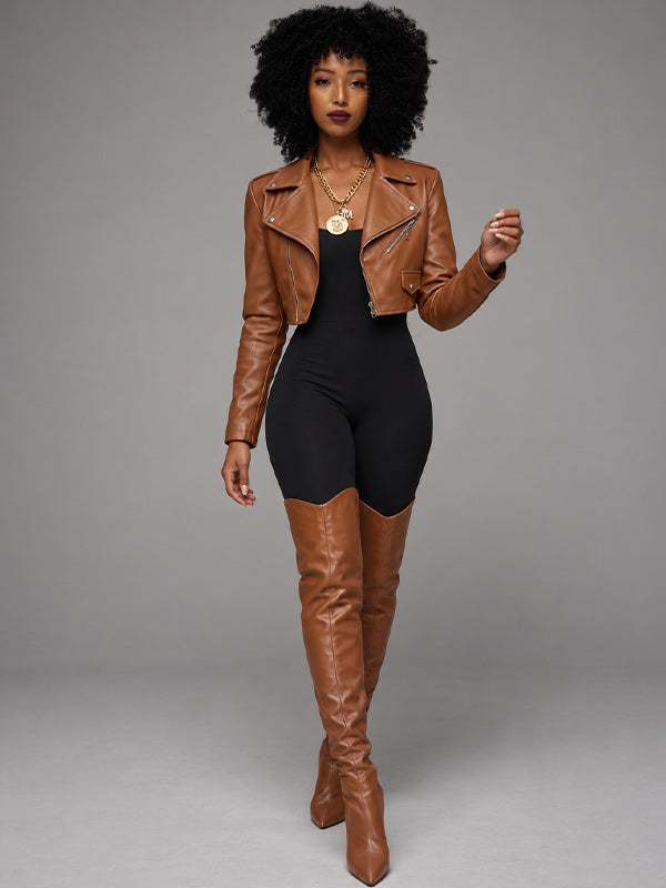Faux-Leather Zip-Front Jacket