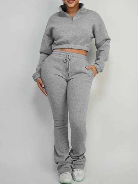 Solid Zip Sweatshirt & Pants Set