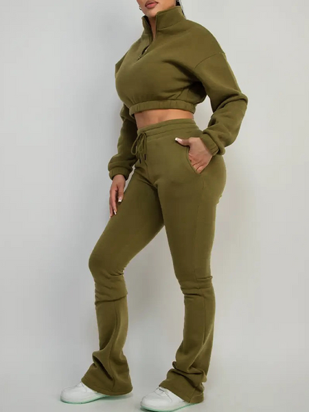 Solid Zip Sweatshirt & Pants Set