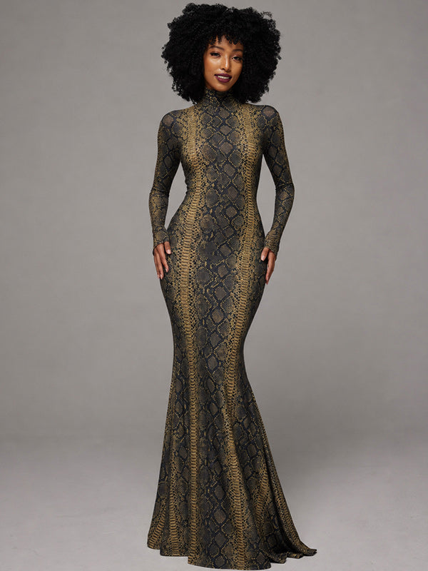 Snake-Print Maxi Dress